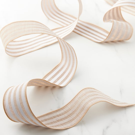 2.5" x 25ft. Faux Linen Wired Stripe Ribbon by Celebrate It™